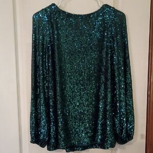 Steve Madden Sparkling Teal Sequin Blouse
